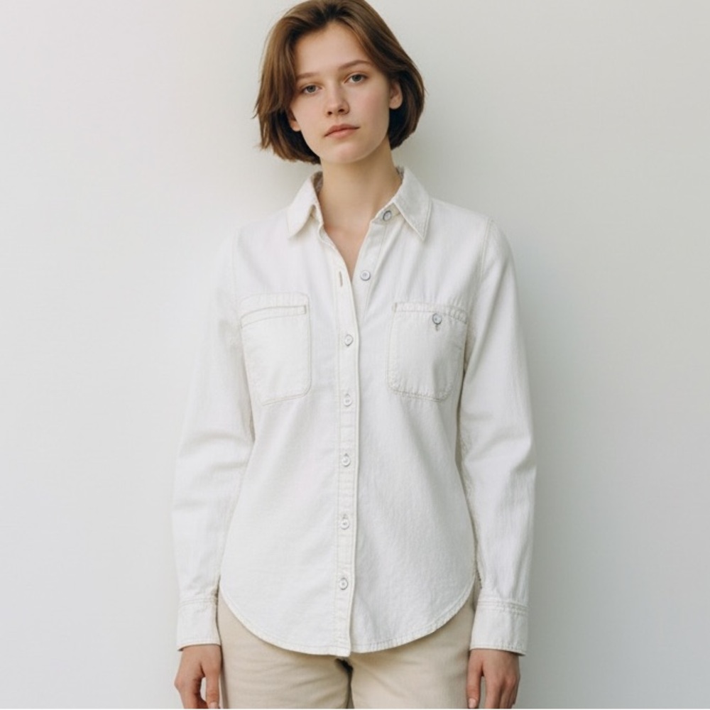 Lucky Brand Lucky Brand Denim Western Shirt White Button-Down Shirt Size XS